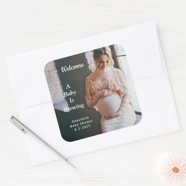 Sticker Carré Un bébé brasse le baby shower (Enveloppe)