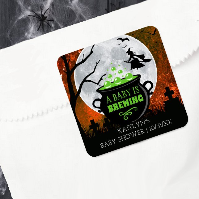 Sticker Carré Un bébé brasse un Baby shower d'Halloween (Créateur téléchargé)