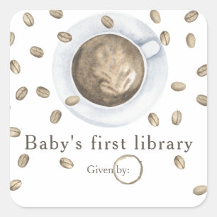 Sticker Carré Un bébé prépare du café - la première bibliothèque