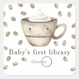 Sticker Carré Un bébé prépare du café - la première bibliothèque