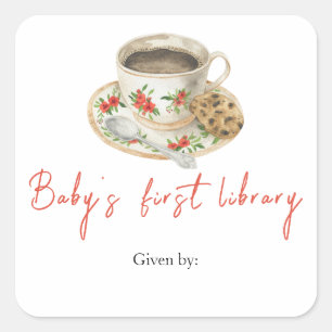 Sticker Carré Un bébé prépare du café - la première bibliothèque