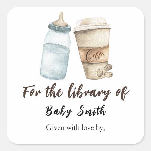 Sticker Carré Un bébé prépare du café - pour la bibliothèque de (Devant)