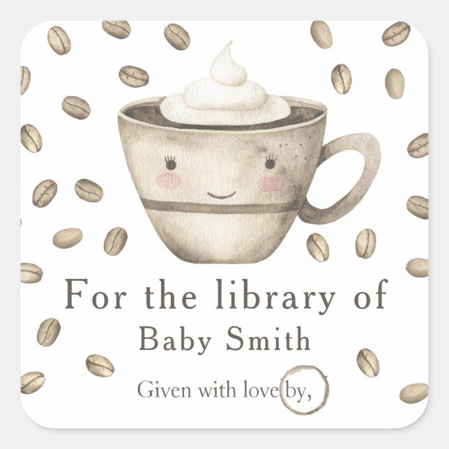 Sticker Carré Un bébé prépare du café - pour la bibliothèque de (Devant)
