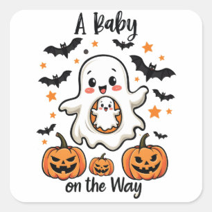 Sticker Carré Un bébé sur le chemin Pastel Ghost Pregnancy Hallo