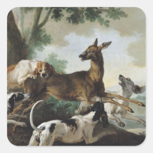 Sticker Carré Un cerf commun chassé par des chiens, 1725