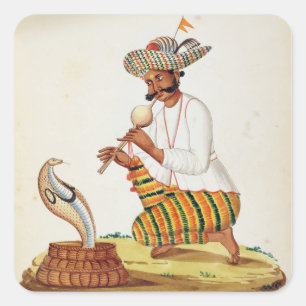 Sticker Carré Un charmeur de serpent indien avec une Cobra, d'un