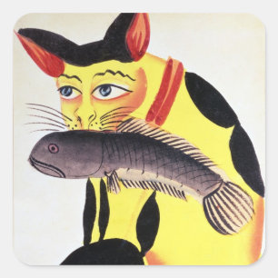 Sticker Carré Un chat avec un poisson dans la bouche, du Rudyard