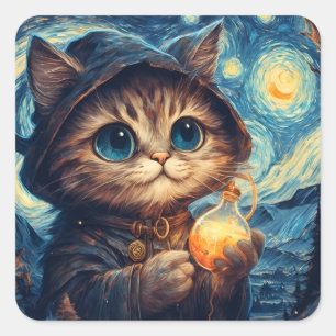 Sticker Carré Un chat magique