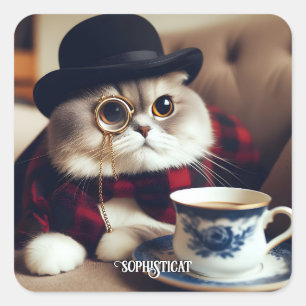 Sticker Carré Un chat portant un monocle