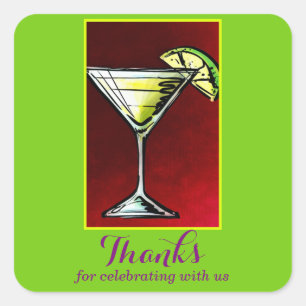 Sticker Carré Un cocktail Boire Martini verre avec Lime Merci