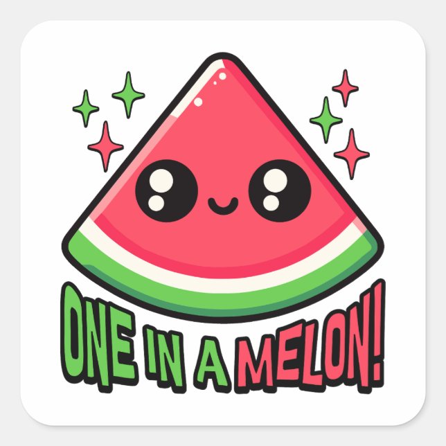Sticker Carré Un Dans Un Melon ! Pun de pastèque mignon (Devant)