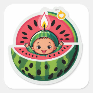 Sticker Carré Un dans un melon – Surprise pour le plus doux 1er