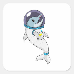 Sticker Carré Un dauphin en tant qu'astronaute en costume