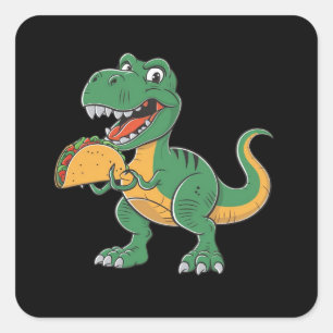 Sticker Carré un dessin animé de style animé drôle t rex tenant