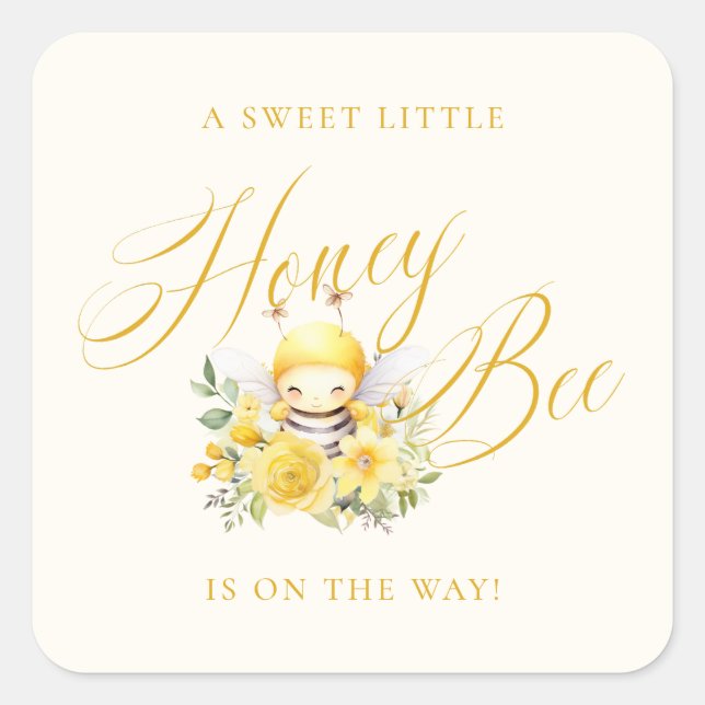 Sticker Carré Un doux Baby shower d'abeilles au miel (Devant)