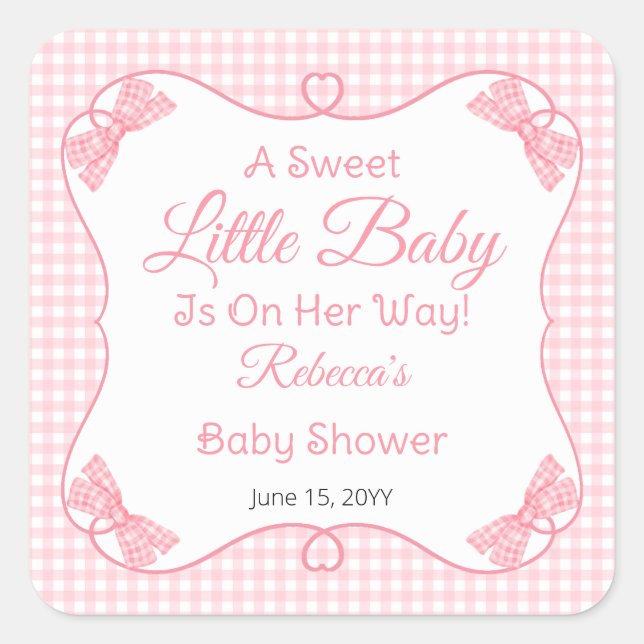 Sticker Carré Un doux petit bébé rose vaches Baby shower fille (Devant)