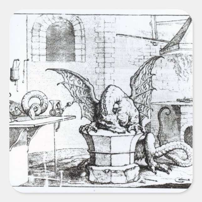 Sticker Carré Un dragon dans un atelier (Devant)