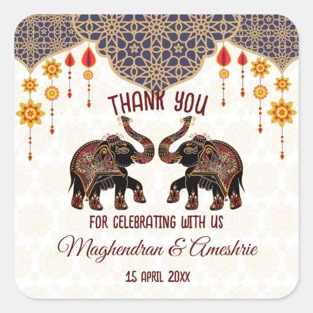 Sticker Carré Un éléphant indien originaire mariage indien perso (Devant)