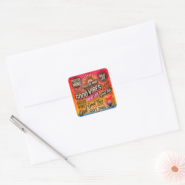 Sticker Carré Un Esprit Positif, Une Vie Magnifique, A Compris Ç (Enveloppe)