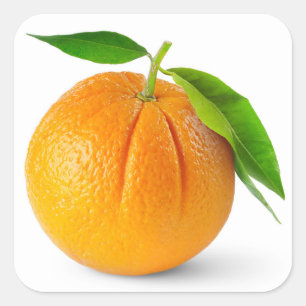 Sticker Carré Un fruit à l'orange avec des feuilles