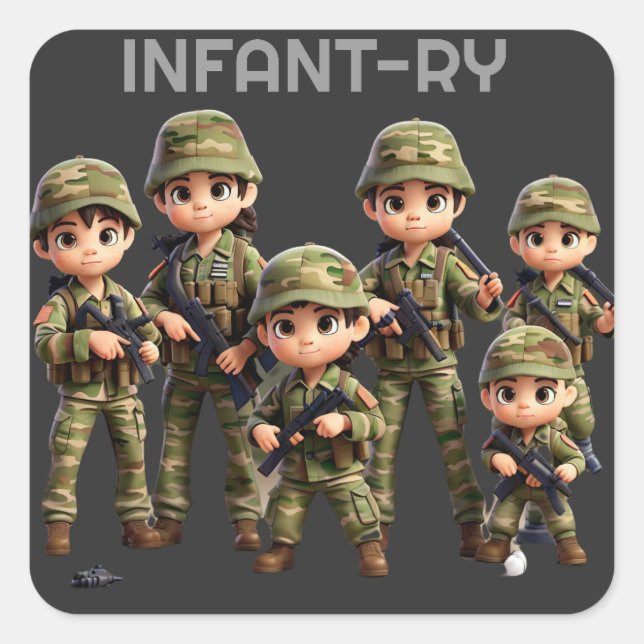 Sticker Carré Un Groupe D'Enfants En Camouflage De L'Armée Unifo (Devant)