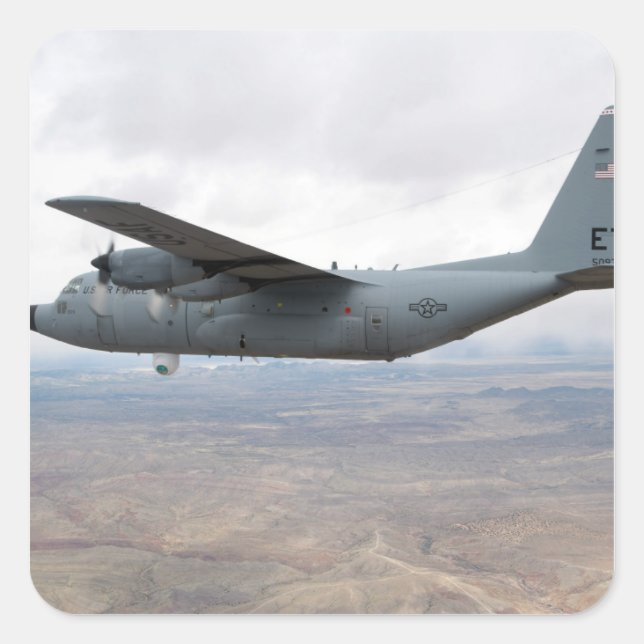 Sticker Carré Un Hercules C-130 s'envole dans le ciel (Devant)