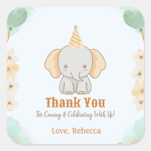 Sticker Carré Un joli éléphant sauvage 1er anniversaire