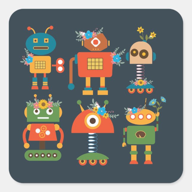 Sticker Carré Un joli robot design pour enfants (Devant)