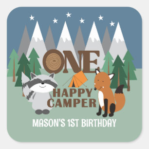 Sticker Carré Un Joyeux Camper mignon Animaux de la forêt Favori