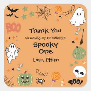 Sticker Carré Un joyeux premier anniversaire Halloween mignon or