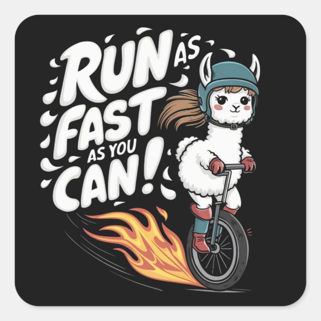 Sticker Carré Un lama chevauchant une monocycle (Devant)