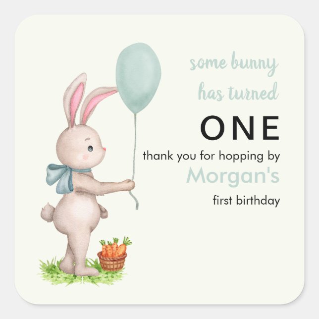 Sticker Carré Un lapin est un mignon lapin Ballot 1er anniversai (Devant)