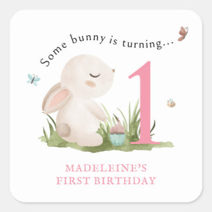 Sticker Carré Un lapin est une première fête d'anniversaire
