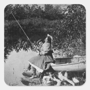 Sticker Carré Un léger grignotement - cru Stereoview 1906 B&W