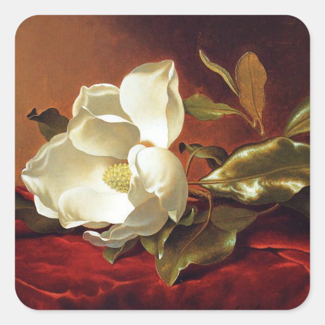 Sticker Carré Un Magnolia sur le Velours Rouge, célèbre peinture (Devant)