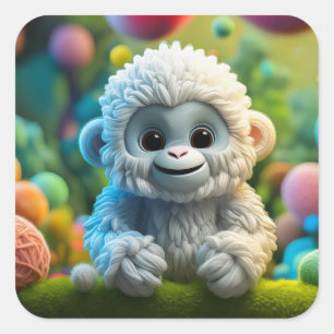 Sticker Carré Un mignon bébé Yeti fait de fil
