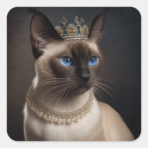 Sticker Carré Un mignon chat siamois avec collier Pearl et couro
