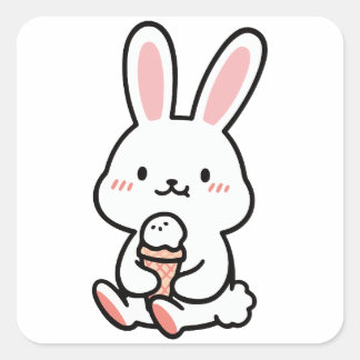 Sticker Carré un mignon lapin avec de la glace