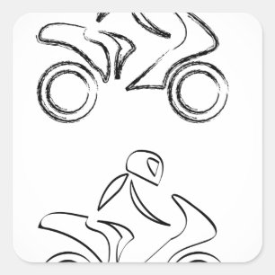Sticker Carré Un motard à moto avec effet sketch