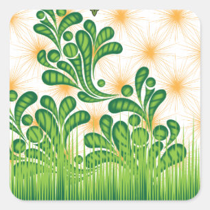 Sticker Carré Un motif artistique vert et or représentant un arb