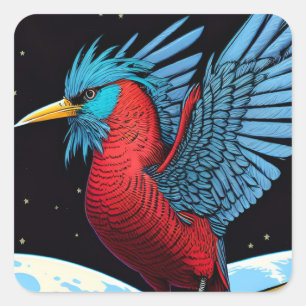 Sticker Carré Un oiseau avec un bâton dans l'espace