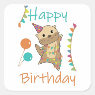 Sticker Carré Un Otter Anniversaire Souhaite Jolie Otter