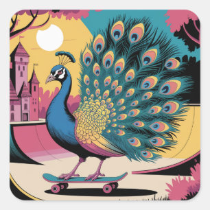 Sticker Carré Un paon de skateboard