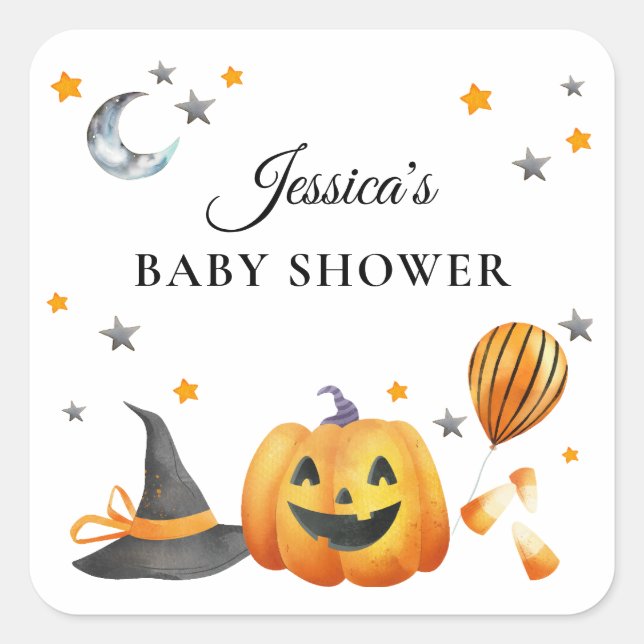 Sticker Carré Un petit Baby shower Citrouille Boo Halloween (Devant)