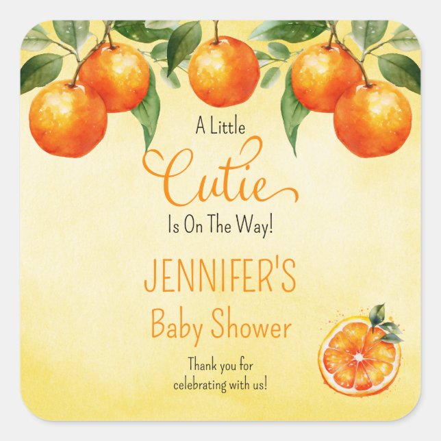 Sticker Carré Un petit Baby shower d'aquarelle Citrus Cutie (Devant)