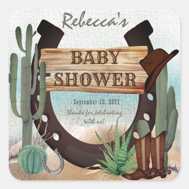 Sticker Carré Un petit Baby shower Western Boy Cowboy (Devant)
