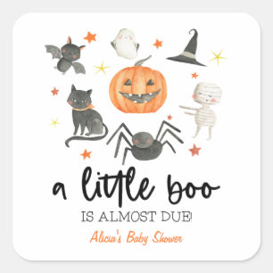Sticker Carré Un Petit Boo Est Presque Attendu ! Baby shower Hal