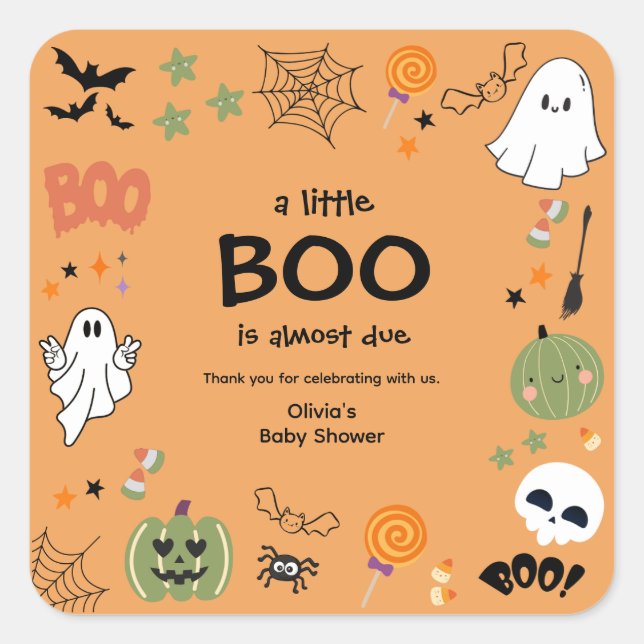 Sticker Carré Un petit Boo Halloween Baby shower Merci (Devant)