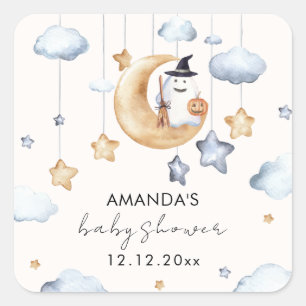 Sticker Carré Un Petit Boo Moon Stars Baby shower