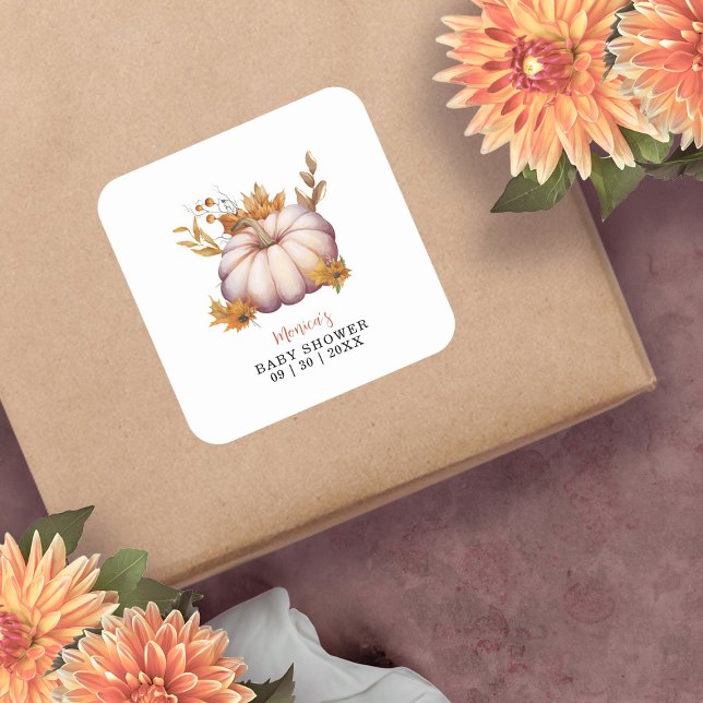 Sticker Carré Un Petit Citrouille Automne Automne Automne Baby s (A Little Pumpkin Autumn Fall Floral Baby Shower Square Sticker)